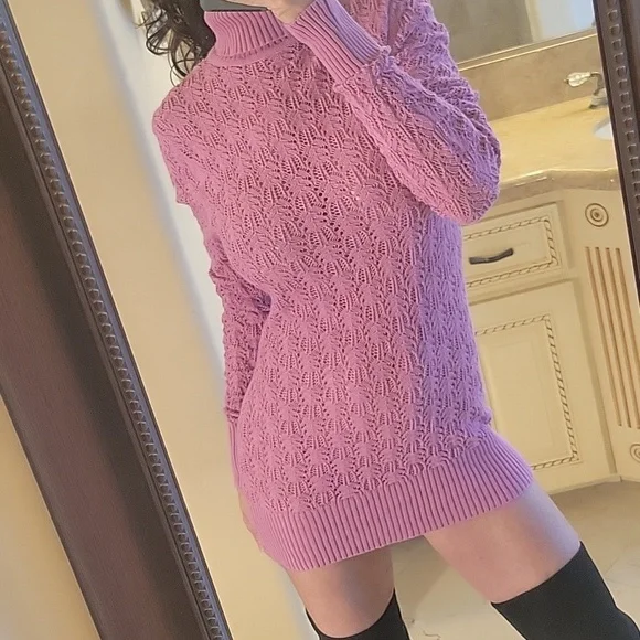 BCBGMAXAZRIA Lavender Knit Sweater Dress, L - Picture 1 of 16
